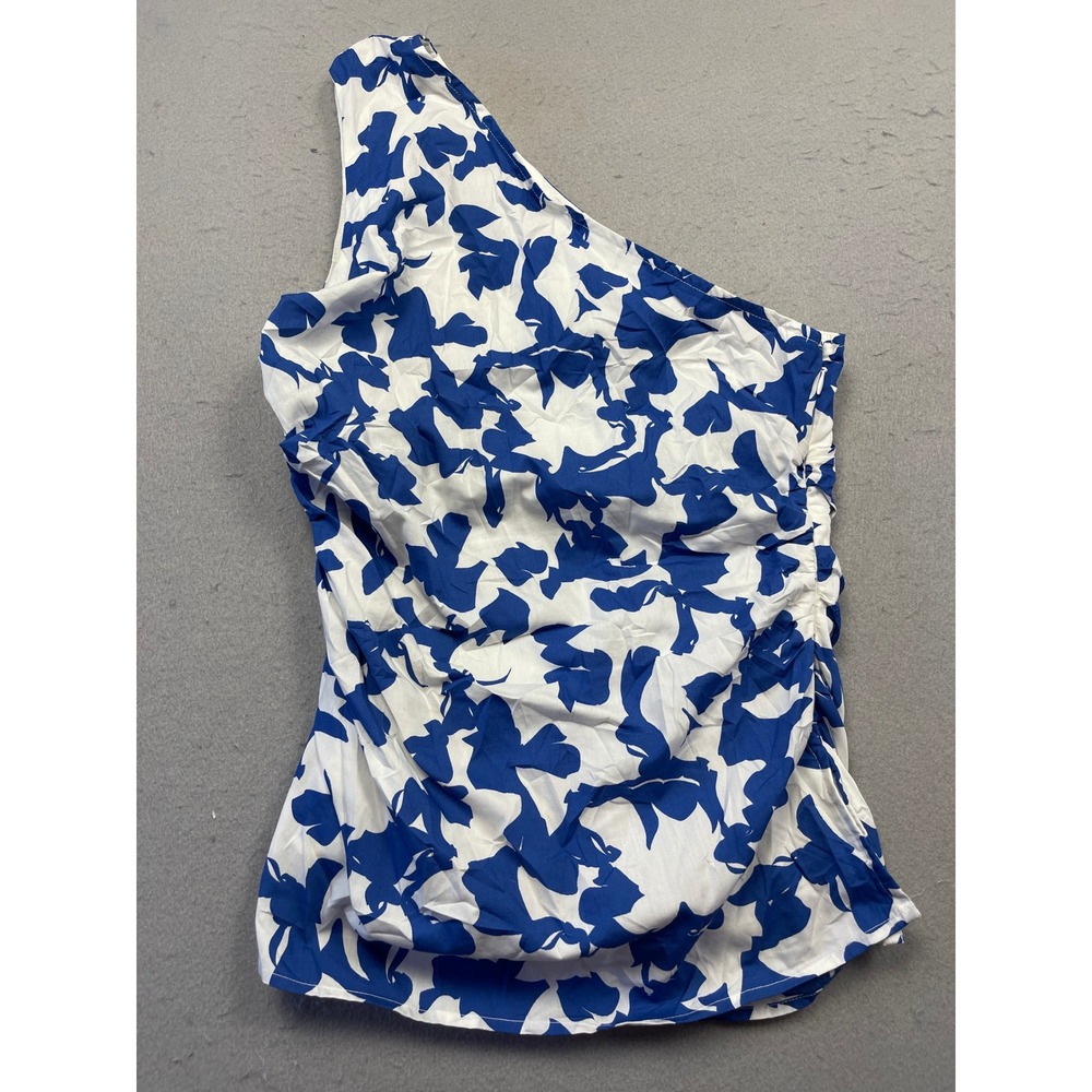 Abercrombie & Fitch One Shoulder Top Cotton Blue White Floral XS Women